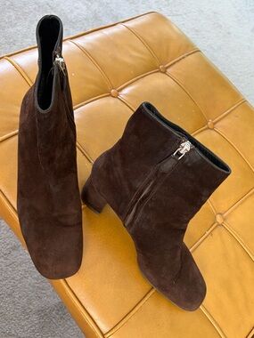 PRADA Women's Dark Brown Suede Ankle Boots with Side Zip